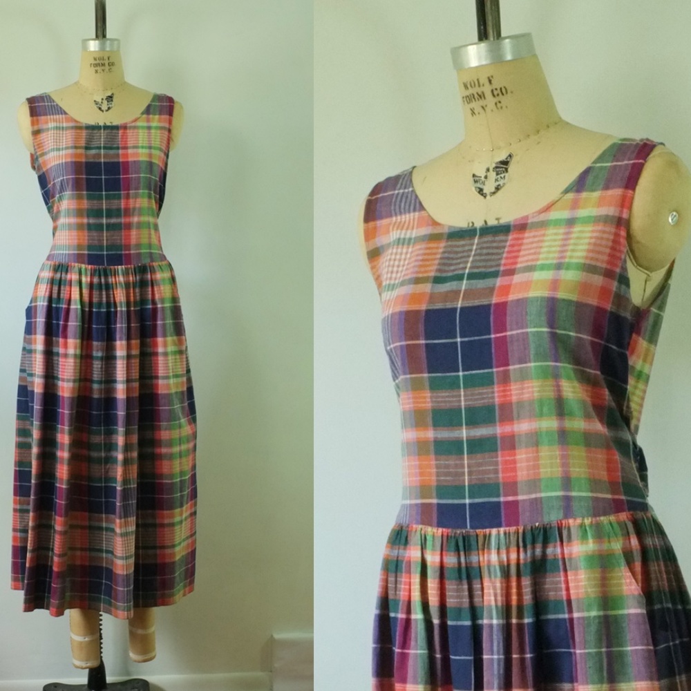 vintage plaid dress | 1980s medium cotton dress - Picture 13 of 14